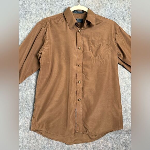 Vittorino Signature Shirt Men's Large (14-16) Brown Polyester Casual Button-Up - Picture 1 of 6